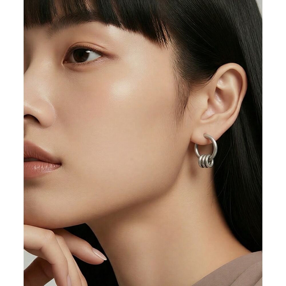 Jane Diaz Sterling Silver Ring Stud with Moving Rings Earrings